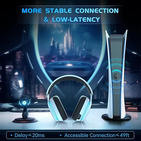 2.4GHz Wireless Gaming Headset for PS5, PS4 Fortnite & Call of Duty/FPS Gamers, PC, Nintendo Switch, Bluetooth 5.3 Gaming Headphones with Noise Canceling Mic, Stereo Sound, 40+Hr Battery -White